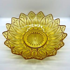 Vintage Federal Glass Petal Serving Bowl, 10” diameter. Amber.